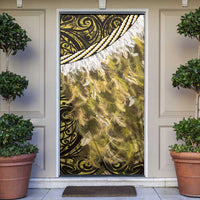 Yellow Traditional Cloak Aotearoa Door Cover Maori Paua Shell Korowai Pattern - Polynesian Pride
