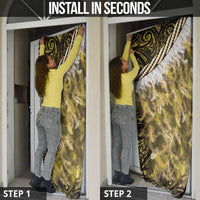 Yellow Traditional Cloak Aotearoa Door Cover Maori Paua Shell Korowai Pattern - Polynesian Pride