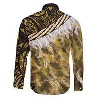 Yellow Traditional Cloak Aotearoa Family Matching Long Sleeve Bodycon Dress and Hawaiian Shirt Maori Paua Shell Korowai Pattern LT14 - Polynesian Pride
