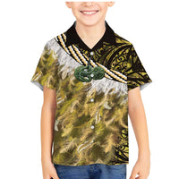 Yellow Traditional Cloak Aotearoa Family Matching Mermaid Dress and Hawaiian Shirt Maori Paua Shell Korowai Pattern LT14 Son's Shirt Yellow - Polynesian Pride