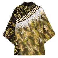 Yellow Traditional Cloak Aotearoa Kimono Maori Paua Shell Korowai Pattern - Polynesian Pride