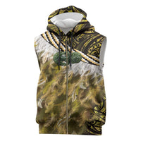 Yellow Traditional Cloak Aotearoa Sleeveless Zip Hoodie Maori Paua Shell Korowai Pattern - Polynesian Pride