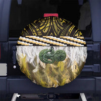 Yellow Traditional Cloak Aotearoa Spare Tire Cover Maori Paua Shell Korowai Pattern