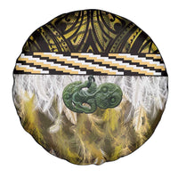 Yellow Traditional Cloak Aotearoa Spare Tire Cover Maori Paua Shell Korowai Pattern