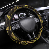 Yellow Traditional Cloak Aotearoa Steering Wheel Cover Maori Paua Shell Korowai Pattern
