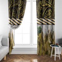 Yellow Traditional Cloak Aotearoa Window Curtain Maori Paua Shell Korowai Pattern