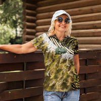 Yellow Traditional Cloak Aotearoa Women Polo Shirt Maori Paua Shell Korowai Pattern