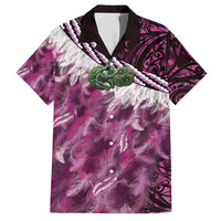 Pink Traditional Cloak Aotearoa Family Matching Off Shoulder Short Dress and Hawaiian Shirt Maori Paua Shell Korowai Pattern