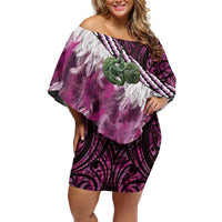 Pink Traditional Cloak Aotearoa Family Matching Off Shoulder Short Dress and Hawaiian Shirt Maori Paua Shell Korowai Pattern
