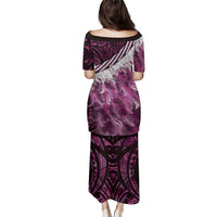 Pink Traditional Cloak Aotearoa Family Matching Puletasi and Hawaiian Shirt Maori Paua Shell Korowai Pattern