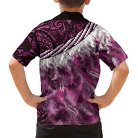 Pink Traditional Cloak Aotearoa Family Matching Short Sleeve Bodycon Dress and Hawaiian Shirt Maori Paua Shell Korowai Pattern LT14 - Polynesian Pride