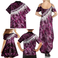 Pink Traditional Cloak Aotearoa Family Matching Summer Maxi Dress and Hawaiian Shirt Maori Paua Shell Korowai Pattern