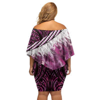 Pink Traditional Cloak Aotearoa Off Shoulder Short Dress Maori Paua Shell Korowai Pattern
