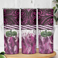 Pink Traditional Cloak Aotearoa Skinny Tumbler Maori Paua Shell Korowai Pattern LT14 - Polynesian Pride