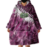 Pink Traditional Cloak Aotearoa Wearable Blanket Hoodie Maori Paua Shell Korowai Pattern