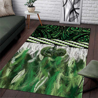Green Traditional Cloak Aotearoa Area Rug Maori Paua Shell Korowai Pattern