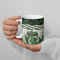 Green Traditional Cloak Aotearoa Ceramic Mug Maori Paua Shell Korowai Pattern - Polynesian Pride