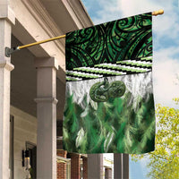 Green Traditional Cloak Aotearoa Garden Flag Maori Paua Shell Korowai Pattern