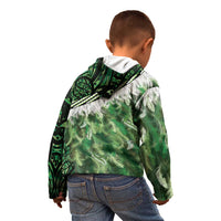 Green Traditional Cloak Aotearoa Kid Hoodie Maori Paua Shell Korowai Pattern