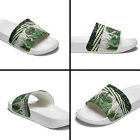 Green Traditional Cloak Aotearoa Slide Sandals Maori Paua Shell Korowai Pattern - Polynesian Pride