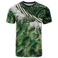 Green Traditional Cloak Aotearoa T Shirt Maori Paua Shell Korowai Pattern