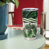 Green Traditional Cloak Aotearoa Tumbler Cup Maori Paua Shell Korowai Pattern