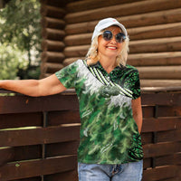 Green Traditional Cloak Aotearoa Women Polo Shirt Maori Paua Shell Korowai Pattern