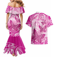 Personalised Polynesia Breast Cancer Awareness Couples Matching Mermaid Dress and Hawaiian Shirt Think Pink Ribbon Polynesian Butterflies LT14 - Polynesian Pride