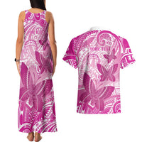 Personalised Polynesia Breast Cancer Awareness Couples Matching Tank Maxi Dress and Hawaiian Shirt Think Pink Ribbon Polynesian Butterflies