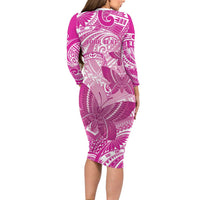 Personalised Polynesia Breast Cancer Awareness Family Matching Long Sleeve Bodycon Dress and Hawaiian Shirt Think Pink Ribbon Polynesian Butterflies LT14 - Polynesian Pride
