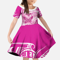 Personalised Polynesia Breast Cancer Awareness Family Matching Puletasi and Hawaiian Shirt Think Pink Ribbon Polynesian Butterflies LT14 Daughter's Dress Pink - Polynesian Pride
