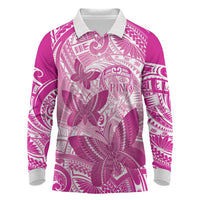 Personalised Polynesia Breast Cancer Awareness Long Sleeve Polo Shirt Think Pink Ribbon Polynesian Butterflies
