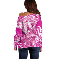 Personalised Polynesia Breast Cancer Awareness Off Shoulder Sweater Think Pink Ribbon Polynesian Butterflies