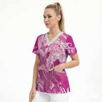 Personalised Polynesia Breast Cancer Awareness Scrub Top Think Pink Ribbon Polynesian Butterflies