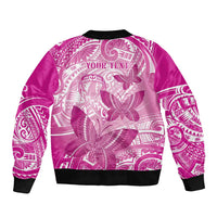 Personalised Polynesia Breast Cancer Awareness Sleeve Zip Bomber Jacket Think Pink Ribbon Polynesian Butterflies