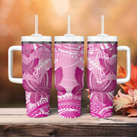 Personalised Polynesia Breast Cancer Awareness Tumbler With Handle Think Pink Ribbon Polynesian Butterflies