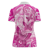 Personalised Polynesia Breast Cancer Awareness Women Polo Shirt Think Pink Ribbon Polynesian Butterflies