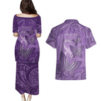 Personalised Polynesia Lupus Awareness Month Couples Matching Puletasi and Hawaiian Shirt Warrior Purple Ribbon Polynesian Butterflies