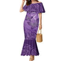 Personalised Polynesia Lupus Awareness Month Family Matching Mermaid Dress and Hawaiian Shirt Warrior Purple Ribbon Polynesian Butterflies LT14 Mom's Dress Purple - Polynesian Pride