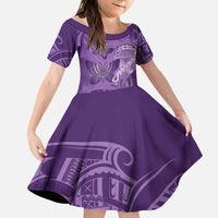 Personalised Polynesia Lupus Awareness Month Family Matching Off Shoulder Maxi Dress and Hawaiian Shirt Warrior Purple Ribbon Polynesian Butterflies LT14 Daughter's Dress Purple - Polynesian Pride