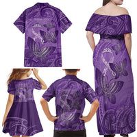 Personalised Polynesia Lupus Awareness Month Family Matching Off Shoulder Maxi Dress and Hawaiian Shirt Warrior Purple Ribbon Polynesian Butterflies LT14 - Polynesian Pride