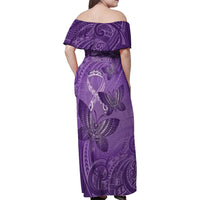 Personalised Polynesia Lupus Awareness Month Family Matching Off Shoulder Maxi Dress and Hawaiian Shirt Warrior Purple Ribbon Polynesian Butterflies LT14 - Polynesian Pride