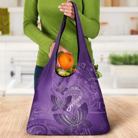 Polynesia Lupus Awareness Month Grocery Bag Warrior Purple Ribbon Polynesian Butterflies