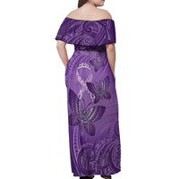 Personalised Polynesia Lupus Awareness Month Off Shoulder Maxi Dress Warrior Purple Ribbon Polynesian Butterflies