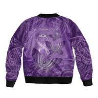 Personalised Polynesia Lupus Awareness Month Sleeve Zip Bomber Jacket Warrior Purple Ribbon Polynesian Butterflies