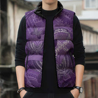 Personalised Polynesia Lupus Awareness Month Sleeveless Puffer Jacket Warrior Purple Ribbon Polynesian Butterflies