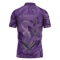 Personalised Polynesia Lupus Awareness Month Zipper Polo Shirt Warrior Purple Ribbon Polynesian Butterflies