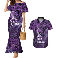Lupus Awareness Month New Zealand Couples Matching Mermaid Dress and Hawaiian Shirt Be Strong Warrior Maori Silver Fern LT14 Purple - Polynesian Pride
