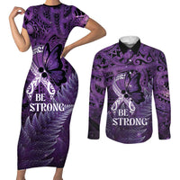 Lupus Awareness Month New Zealand Couples Matching Short Sleeve Bodycon Dress and Long Sleeve Button Shirt Be Strong Warrior Maori Silver Fern LT14 Purple - Polynesian Pride