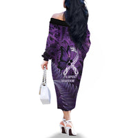 Lupus Awareness Month New Zealand Family Matching Off The Shoulder Long Sleeve Dress and Hawaiian Shirt Be Strong Warrior Maori Silver Fern LT14 - Polynesian Pride